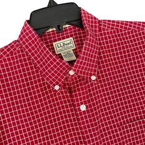 L.L. Bean Wrinkle Resistant Button Shirt Men L Gingham Check Casual Workwear